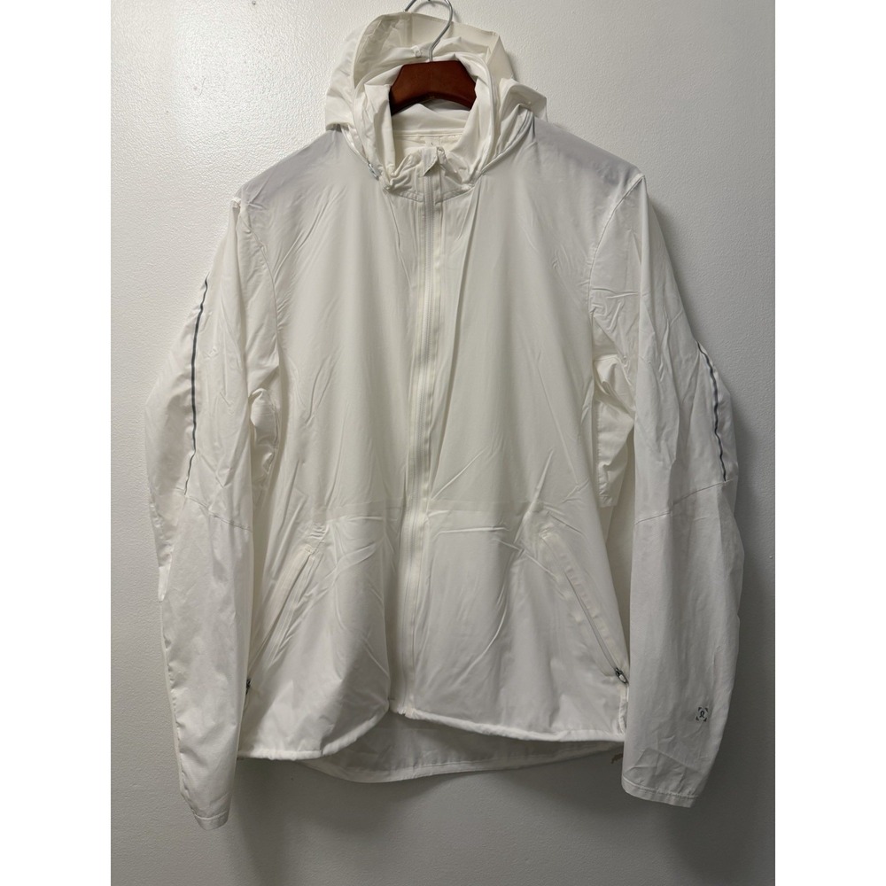 Lululemon Hooded Full Zip Windbreaker Jacket White Women's Large Running Workout
